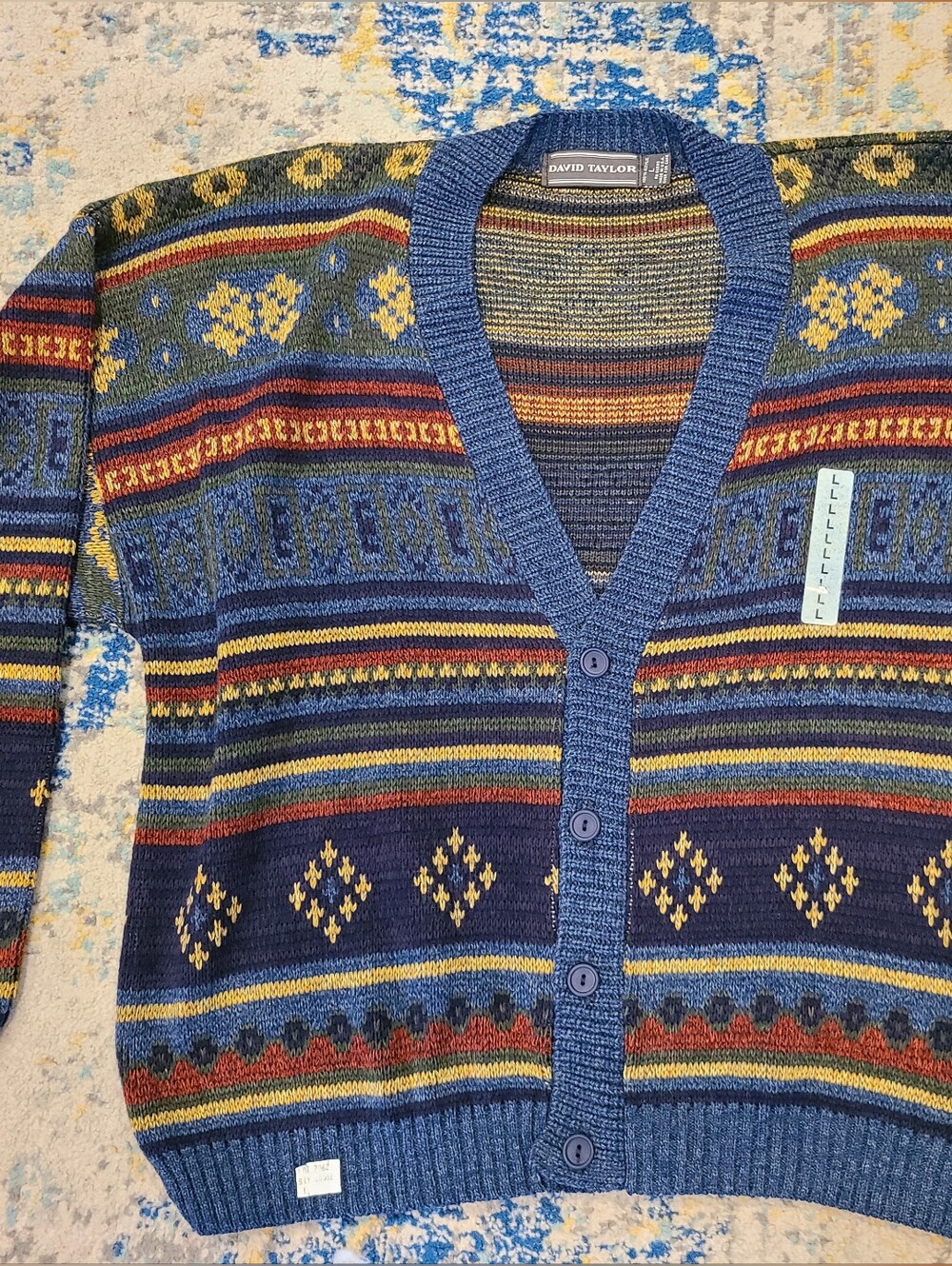 Vintage David Taylor Fair Isle style knit cardigan Grandpacore - Academia - L